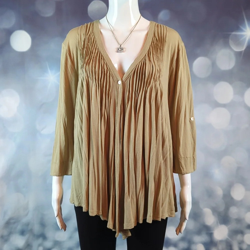 August Silk sz M Boho Pleated One Button Closure Lightweight Cardigan / Over Top